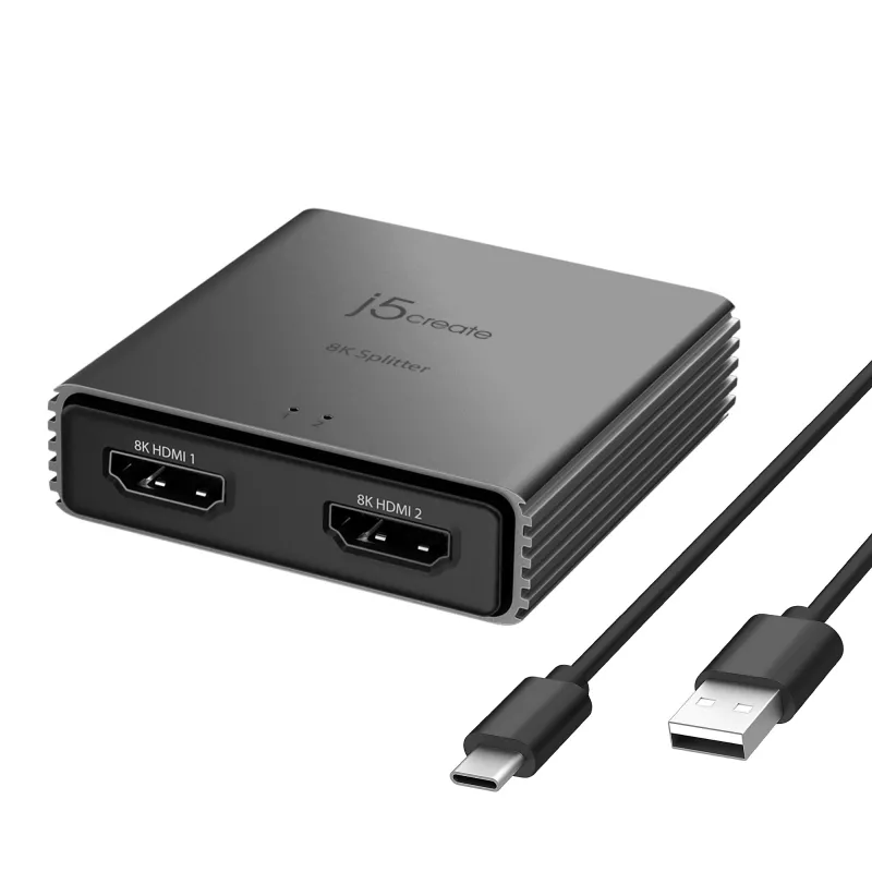 j5create JDSH812 8K HDMI™ 2.1 2 krypčių skirstytuvas, HDMI, 2x HDMI, 7680 x 4320 pikselių, Pilka, Aliuminis, 8K Ultra HD