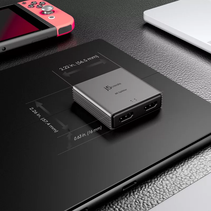 j5create JDSH812 8K HDMI™ 2.1 2 krypčių skirstytuvas, HDMI, 2x HDMI, 7680 x 4320 pikselių, Pilka, Aliuminis, 8K Ultra HD