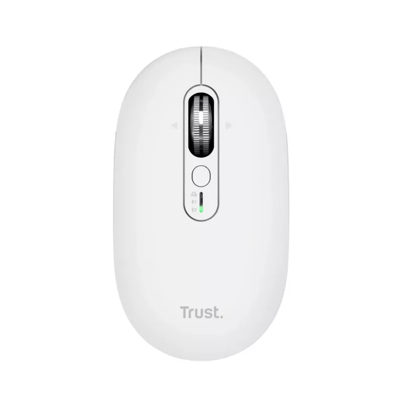 Belaidis biuro pelė TRUST Seron plonas Multi – abiem rankoms tinkama, RF + Bluetooth, optinė 3200 DPI, 7 mygtukai, balta