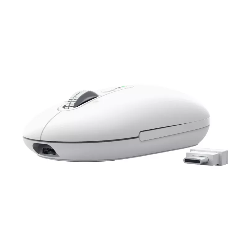 Belaidis biuro pelė TRUST Seron plonas Multi – abiem rankoms tinkama, RF + Bluetooth, optinė 3200 DPI, 7 mygtukai, balta