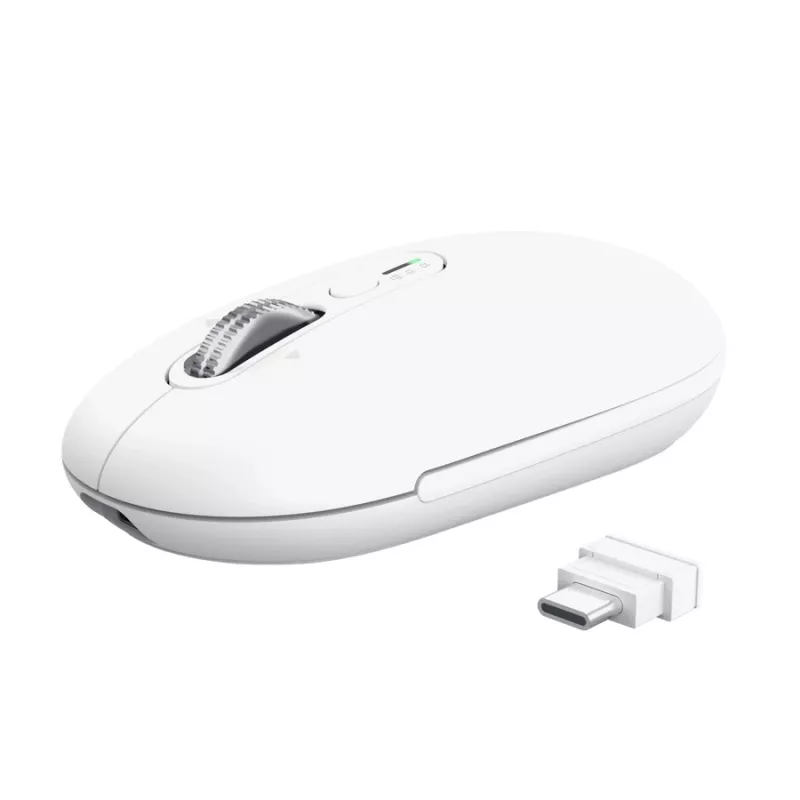 Belaidis biuro pelė TRUST Seron plonas Multi – abiem rankoms tinkama, RF + Bluetooth, optinė 3200 DPI, 7 mygtukai, balta