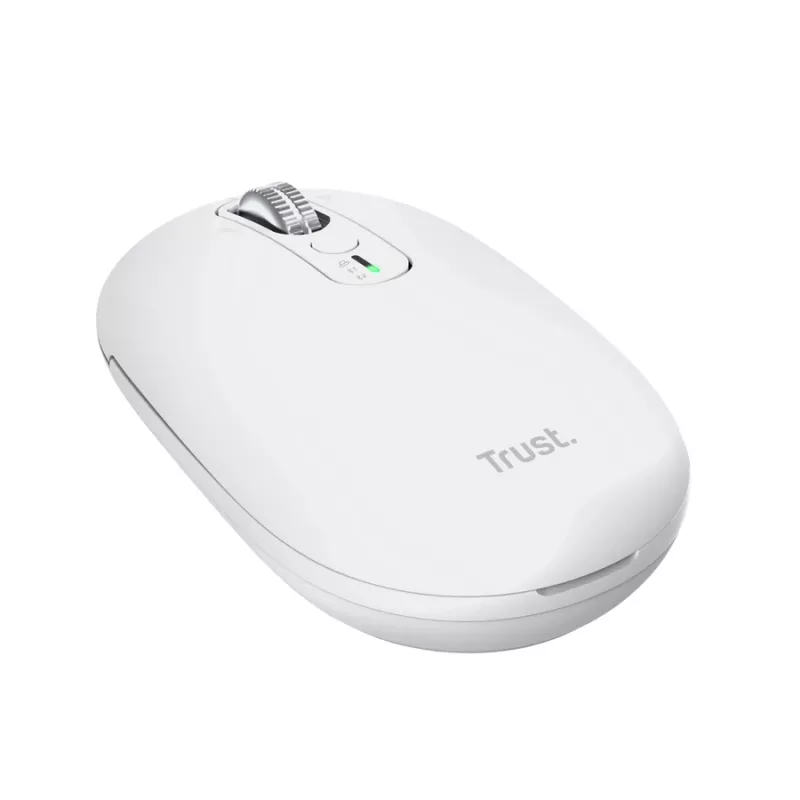 Belaidis biuro pelė TRUST Seron plonas Multi – abiem rankoms tinkama, RF + Bluetooth, optinė 3200 DPI, 7 mygtukai, balta
