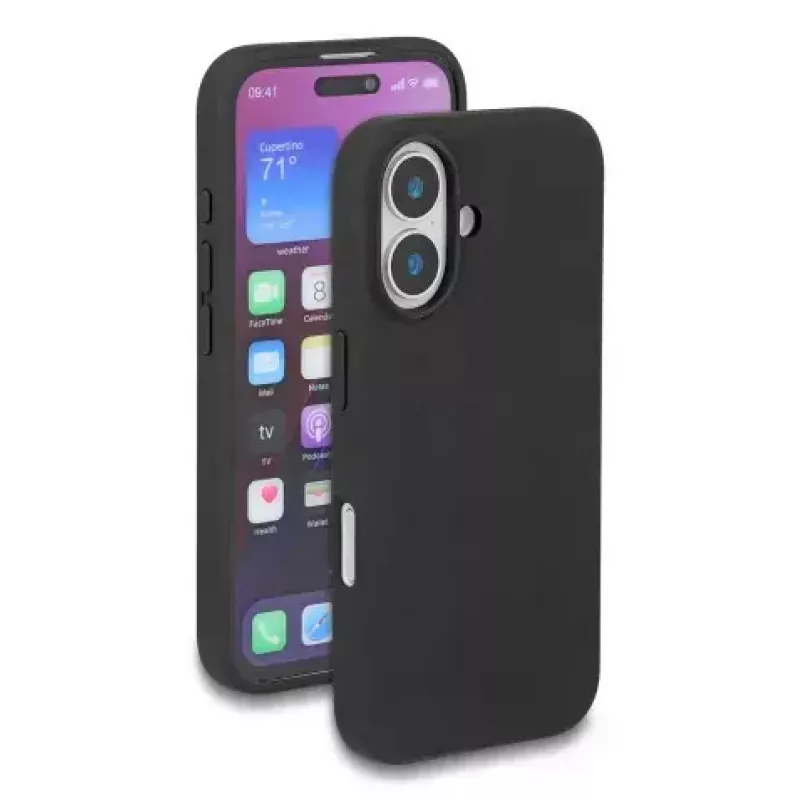 Apsauginis silikoninis švelnaus prisilietimo dėklas DELOCK, skirtas iPhone 17, juodas, tinka 6,3 colio (16 cm) ekranui