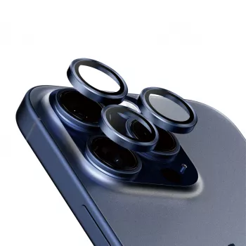 PanzerGlass Hoops kameros objektyvo apsauga iPhone 15 Pro 15 Pro Max mėlyna titano atspalvio atspari įbrėžimams smūgiams