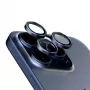 PanzerGlass Hoops kameros objektyvo apsauga iPhone 15 Pro 15 Pro Max mėlyna titano atspalvio atspari įbrėžimams smūgiams