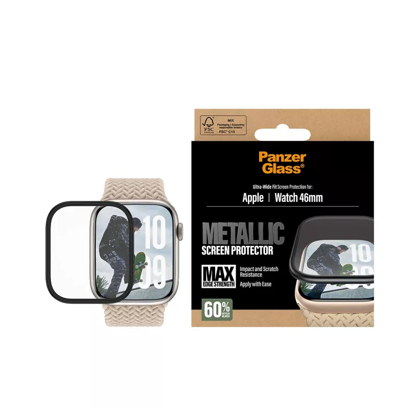 “PanzerGlass” ekrano apsauga su juodu metaliniu rėmeliu, skirta “Apple Watch”, modelis PG56329
