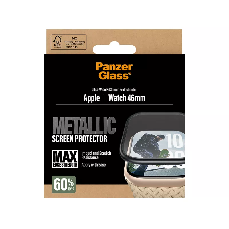 “PanzerGlass” ekrano apsauga su juodu metaliniu rėmeliu, skirta “Apple Watch”, modelis PG56329