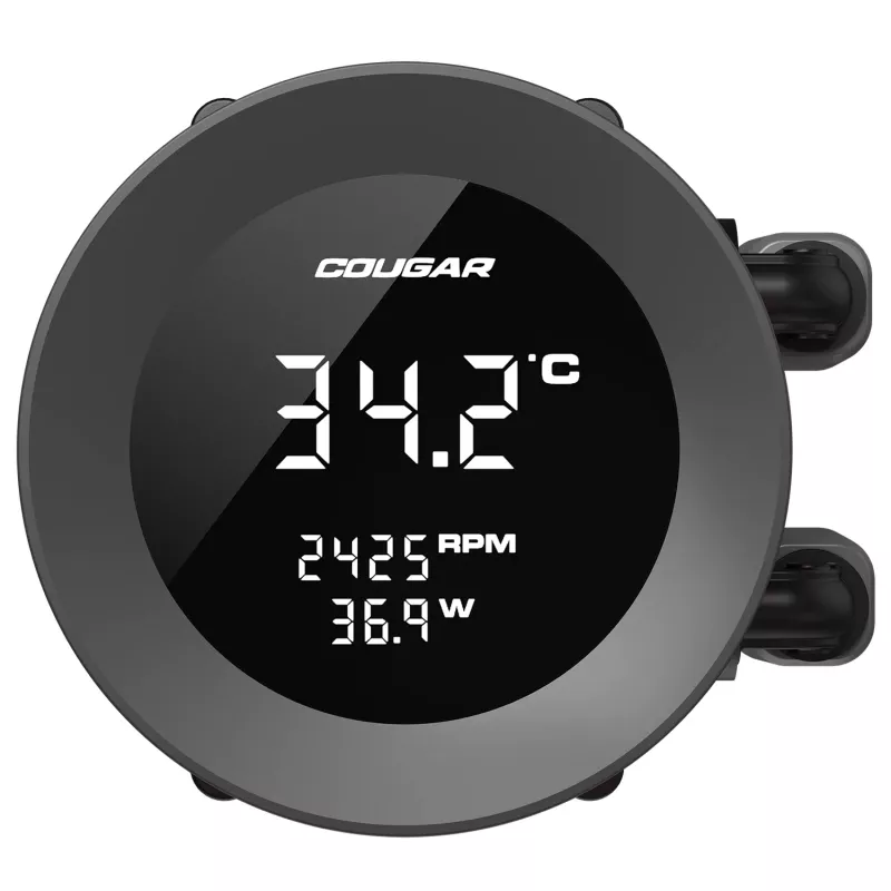 „Viskas viename“ CPU skysčio aušintuvas „Cougar Poseidon Vistek 240“, ARGB, 240 mm radiatorius, 120 mm ventiliatoriai, 700–2500 RPM, juodas