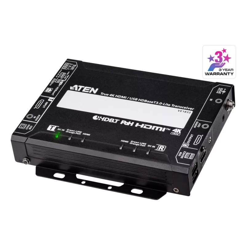 AV siųstuvas ir imtuvas ATEN True 4K HDMI/USB HDBT3.0-Lite – 4096×2160 iki 40 m, USB Type-A/Type-B, DC maitinimas