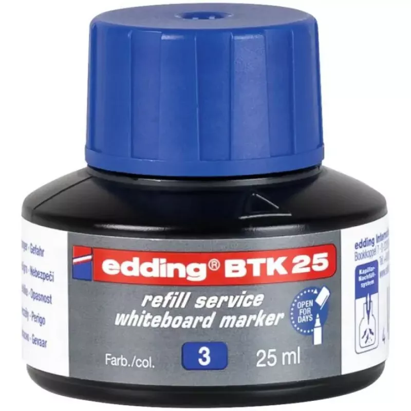 Markerio papildymas Edding BTK-25 mėlynas 25 ml, pakaitinis rašalas žymekliams