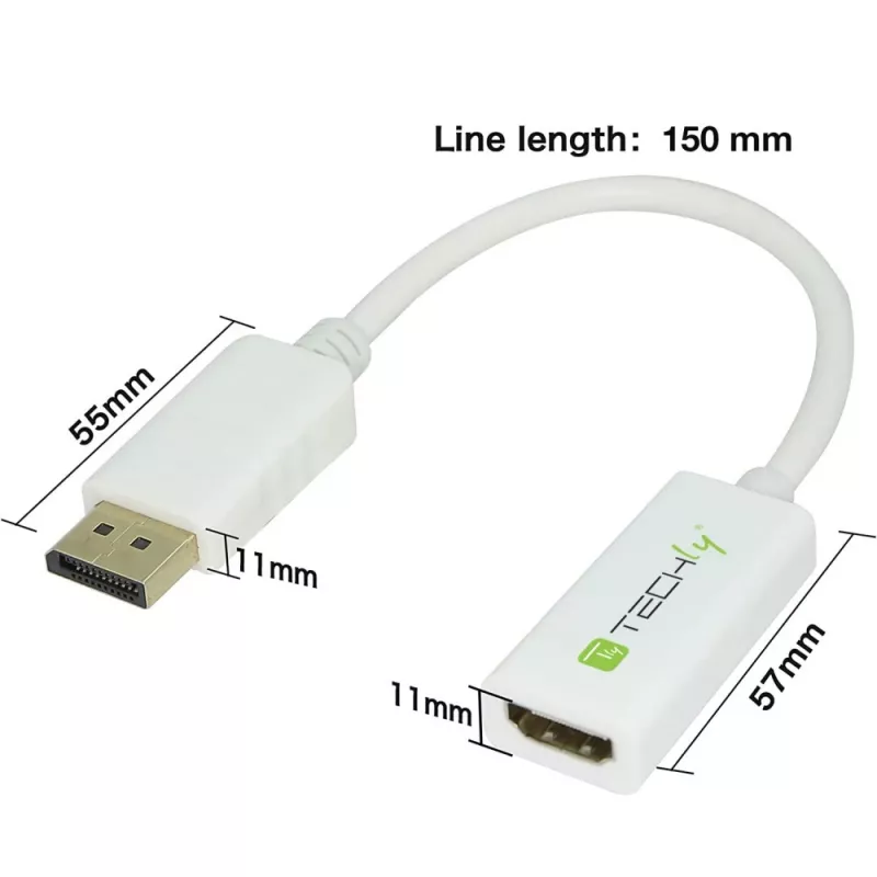 Techly DisplayPort 1.2 kištukas / HDMI lizdas adapteris 15 cm baltas IADAP DP-HDMIF2