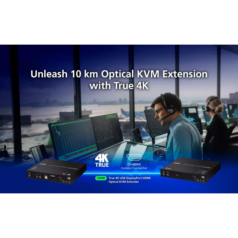 ATEN True 4K DP/HDMI optinis KVM 10 km, siųstuvas ir imtuvas, laidinis, 10000 m, 4096 x 2160 pikselių, juoda, metalas