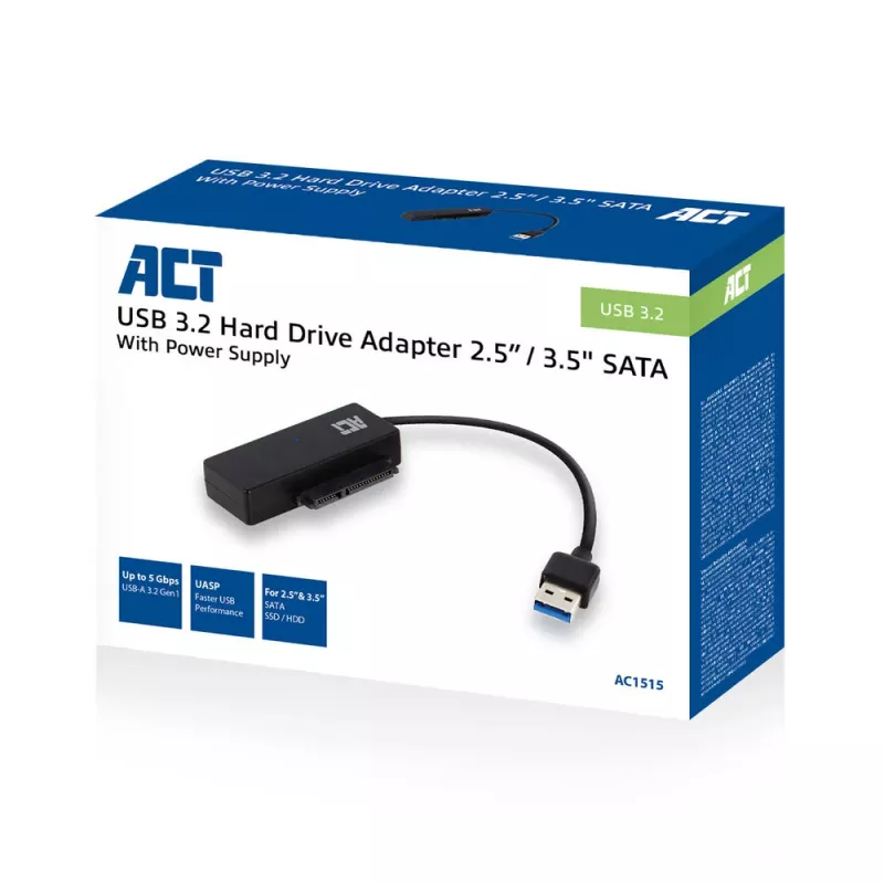ACT USB 3.2 Gen1 į 2,5/3,5 colio SATA adapterio kabelis SSD/HDD