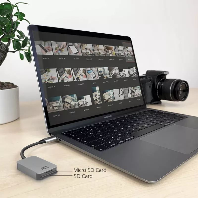Kortelių skaitytuvas ACT AC7056 USB 3.2 Gen 1 Type-C pilkas MicroSD SD