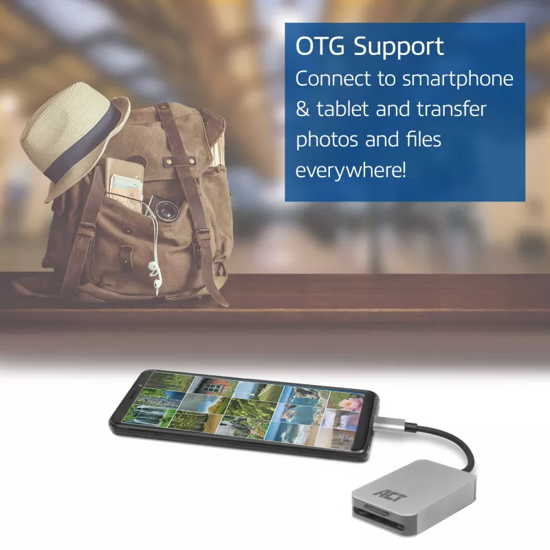 Kortelių skaitytuvas ACT AC7056 USB 3.2 Gen 1 Type-C pilkas MicroSD SD