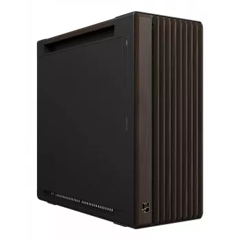 PC korpusas ASUS ProArt PA602 Wood Edition Midi Tower — juoda su medžiu, palaiko ATX/EATX, 2x200 mm priekyje, 1x140 mm gale