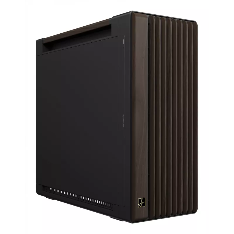 PC korpusas ASUS ProArt PA602 Wood Edition Midi Tower — juoda su medžiu, palaiko ATX/EATX, 2x200 mm priekyje, 1x140 mm gale