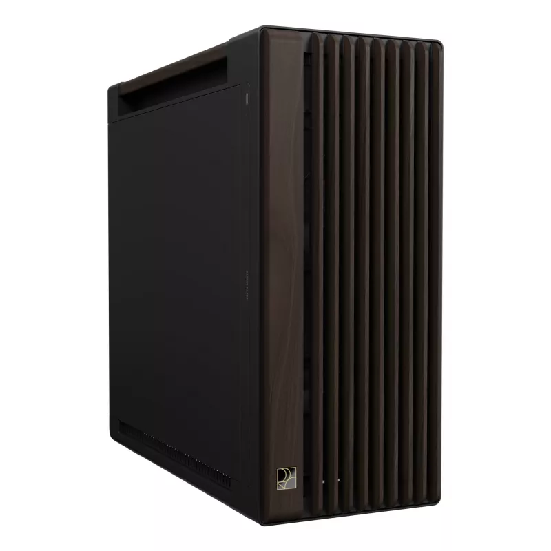 PC korpusas ASUS ProArt PA602 Wood Edition Midi Tower — juoda su medžiu, palaiko ATX/EATX, 2x200 mm priekyje, 1x140 mm gale