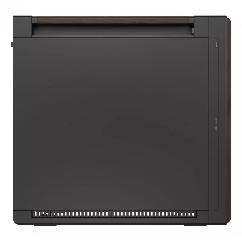 PC korpusas ASUS ProArt PA602 Wood Edition Midi Tower — juoda su medžiu, palaiko ATX/EATX, 2x200 mm priekyje, 1x140 mm gale