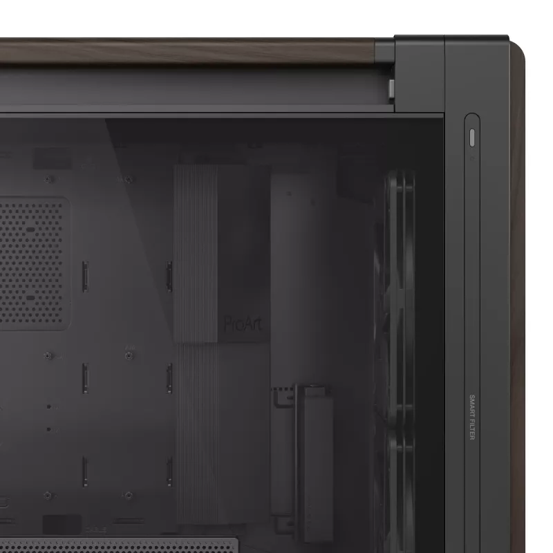 ASUS ProArt PA602 Wood Edition Modern Juoda – grūdinto stiklo skydas, midi bokštas, juoda, medis