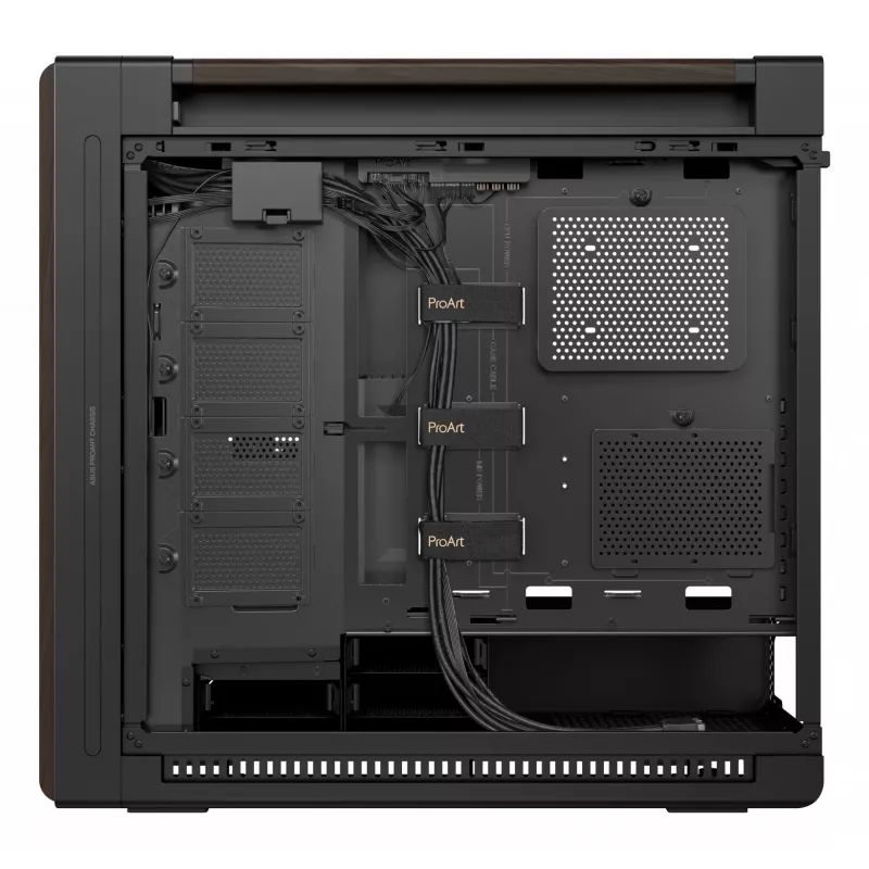 ASUS ProArt PA602 Wood Edition Modern Juoda – grūdinto stiklo skydas, midi bokštas, juoda, medis