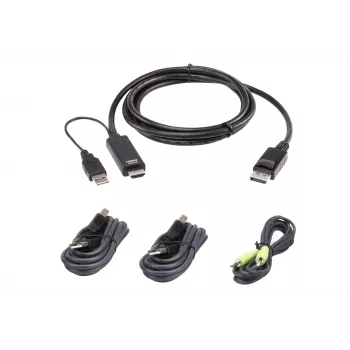 KVM kabelių rinkinys ATEN 1.8M USB Universal Secure KVM kabelis Kit — 1,8 m, USB klaviatūra/pelė, DisplayPort pultas, juodas