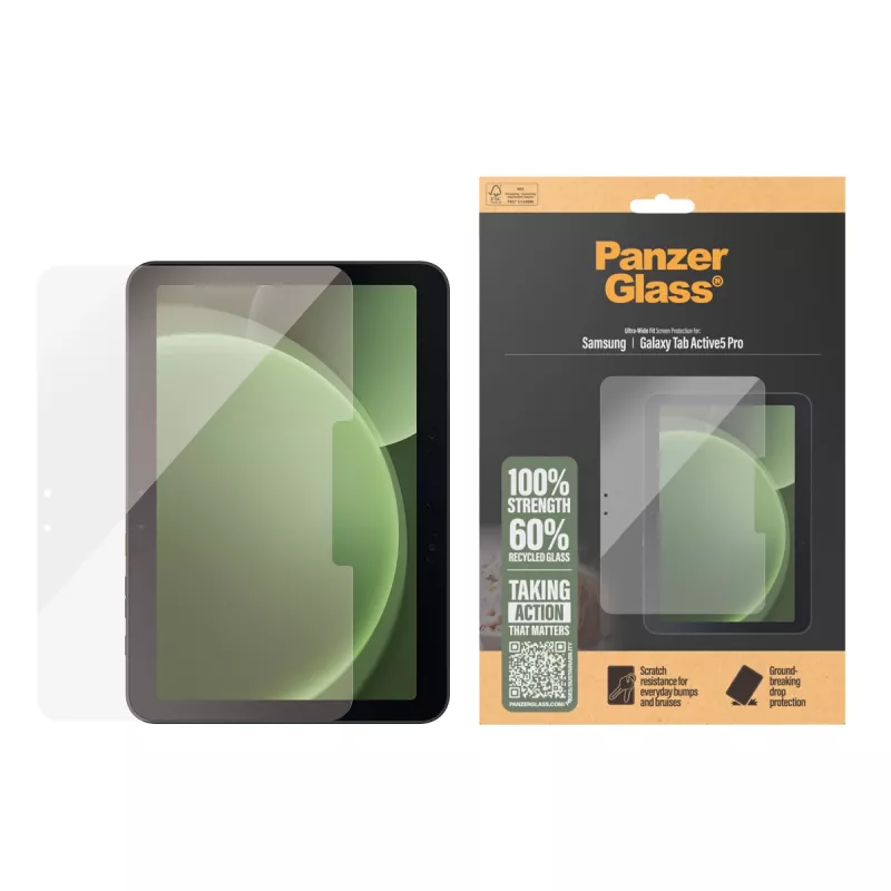 Apsauginė plėvelė PanzerGlass, skirta Samsung Galaxy Tab Active5 Pro — Ultra-Wide Fit, grūdintas stiklas / PET, permatoma