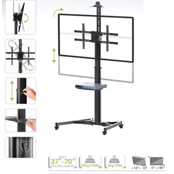 Techly ICA-TR46 multimedijos vežimėlis/stovas juodas plokščiaekraniams