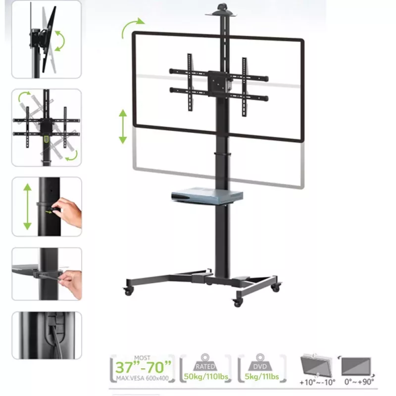 Techly ICA-TR46 multimedijos vežimėlis/stovas juodas plokščiaekraniams