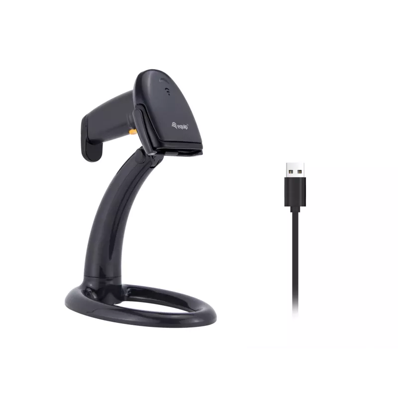Rankinis brūkšninių kodų skaitytuvas Equip USB 1D su stovu, LED, laidinis, 1,8 m
