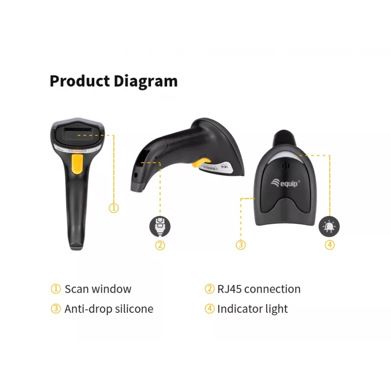 Equip USB 2D brūkšninio kodo skaitytuvas, su stovu