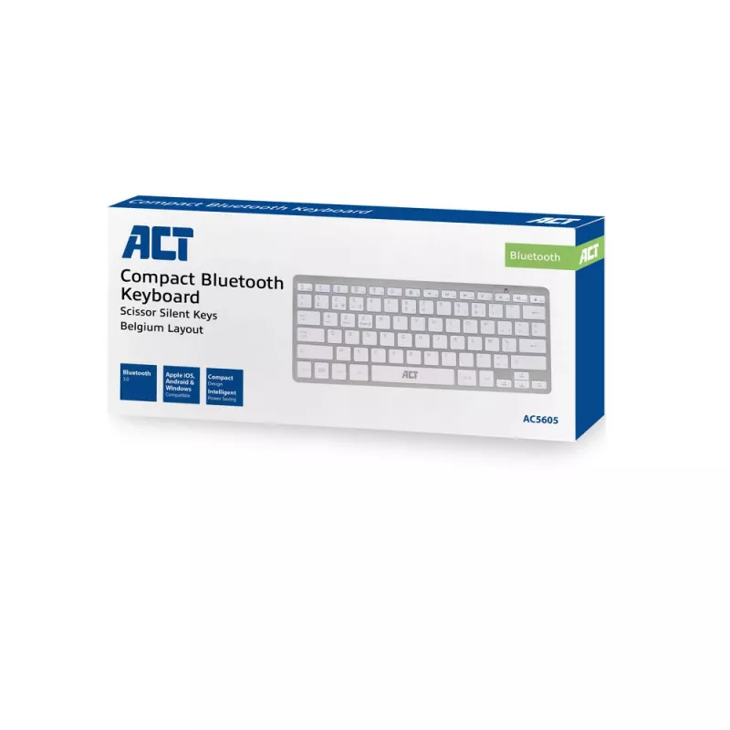 ACT nešiojamoji Bluetooth klaviatūra Azerty/BE išdėstymas Belaidė Balta 75%