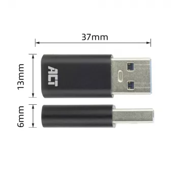 USB-A patinas į USB-C patelę adapteris ACT AC7376 juodas