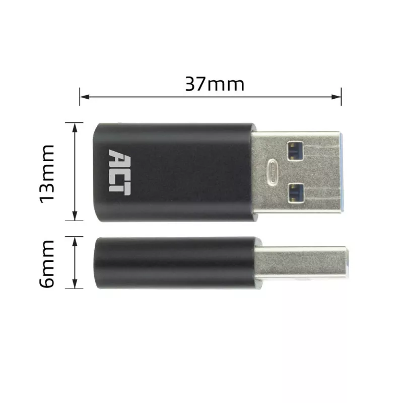 USB-A patinas į USB-C patelę adapteris ACT AC7376 juodas