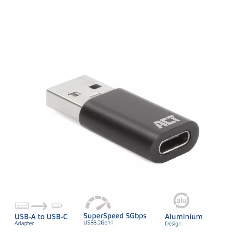 USB-A patinas į USB-C patelę adapteris ACT AC7376 juodas