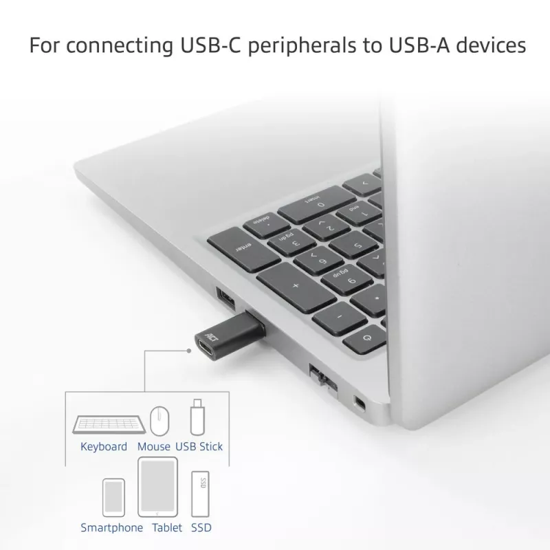 USB-A patinas į USB-C patelę adapteris ACT AC7376 juodas