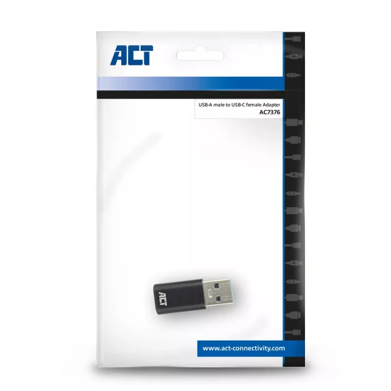 USB-A patinas į USB-C patelę adapteris ACT AC7376 juodas