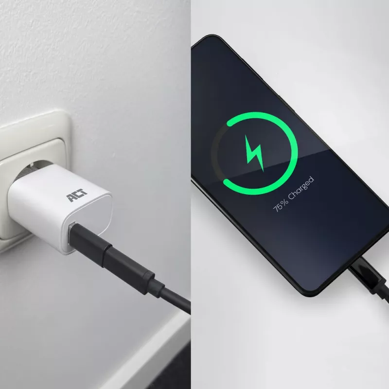 USB-A patinas į USB-C patelę adapteris ACT AC7376 juodas