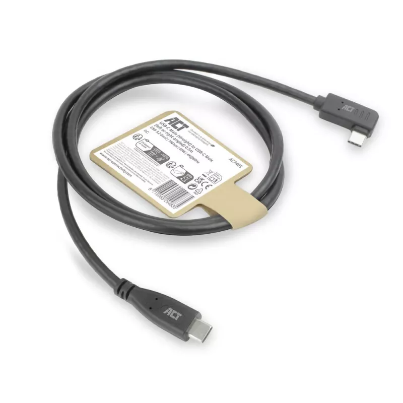 ACT USB 3.0 10Gbps 60W USB Type-C (tiesus) į USB Type-C (kairėn/dešinėn kampuotas) laidas, 3 metrai