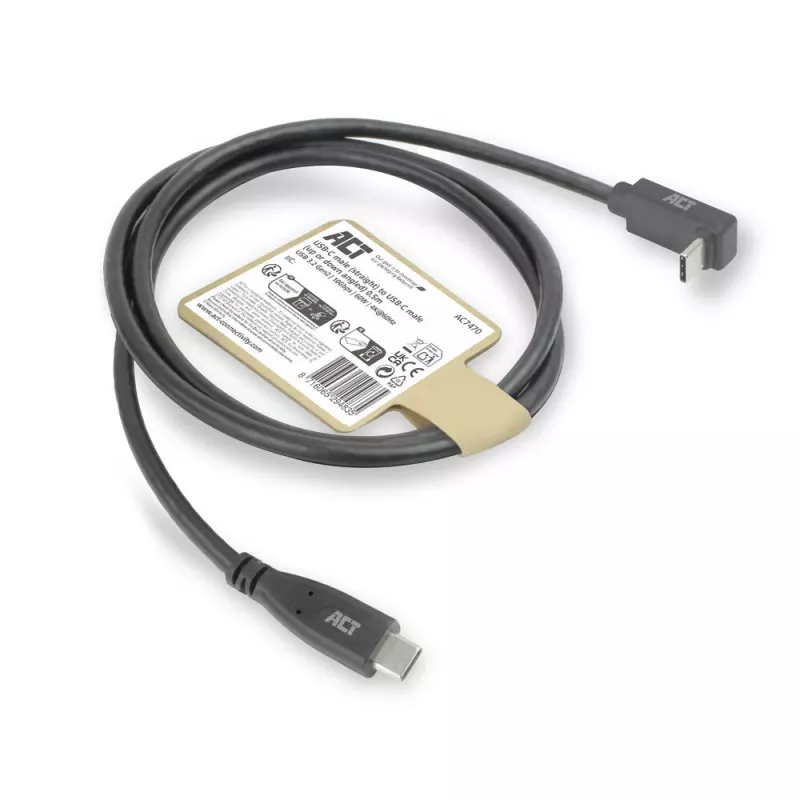 ACT USB 3.0 10Gbps 60W USB Type-C (tiesus) į USB Type-C (aukštyn/žemyn kampuotas) laidas, 2 metrai