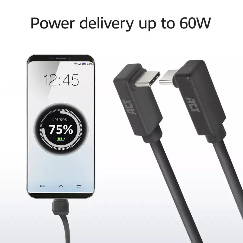 ACT USB 3.0 10Gbps 60W USB Type-C (aukštyn/žemyn kampuotas) į USB Type-C (aukštyn/žemyn kampuotas) laidas, 1 metras