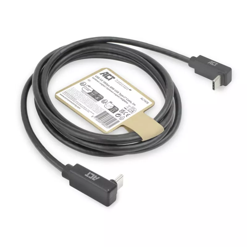 ACT USB 3.0 10Gbps 60W USB Type-C (aukštyn/žemyn kampuotas) į USB Type-C (aukštyn/žemyn kampuotas) kabelis, 2 metrai