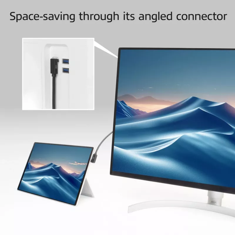 ACT USB 3.0 10 Gbps 60 W USB Type-C (kairėn/dešinėn kampuotas) į USB Type-C (aukštyn/žemyn kampuotas) laidas, 1 metras