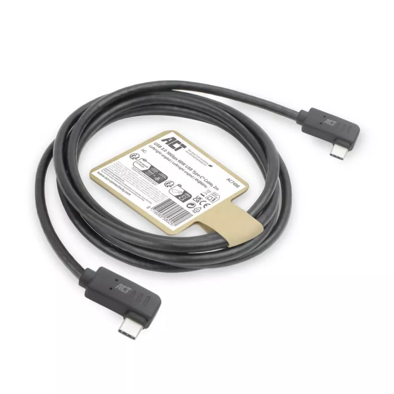 ACT USB 3.0 10 Gbps 60 W USB Type-C (kairė/dešinė kampuota) į USB Type-C (kairė/dešinė kampuota) kabelis, 0,5 metro