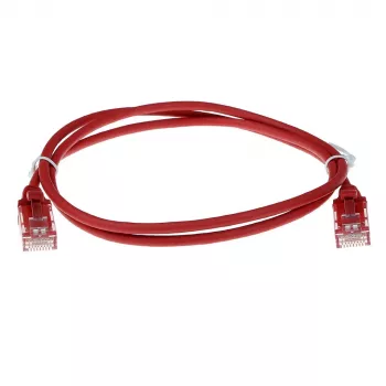ACT raudonas 10 metrų LSZH U/UTP CAT6 duomenų centro plonas pataisymo kabelis su apsaugotais RJ45 jungtimis