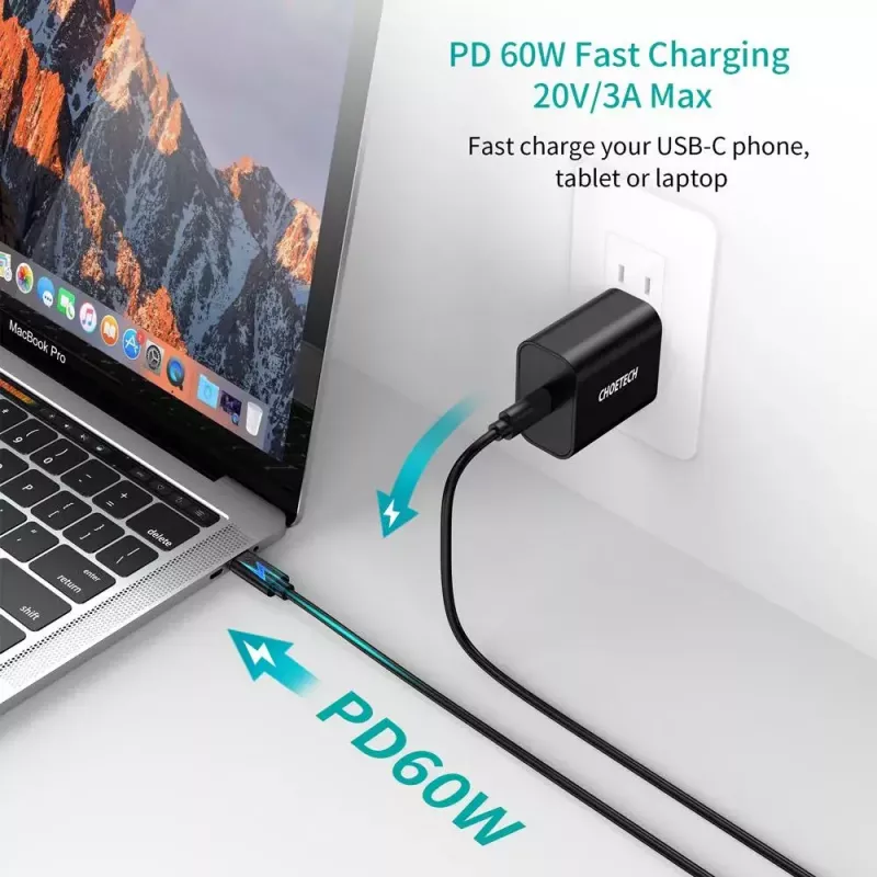 USB laidas Choetech CC0002 USB 2.0 1 m USB C juodas