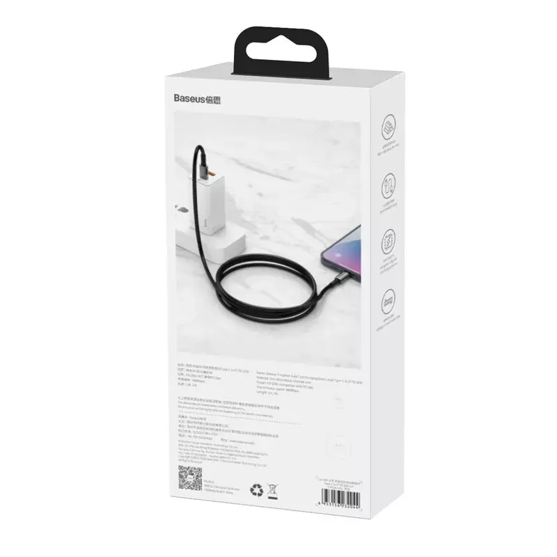 Laidas Baseus Tungsten Gold 2 m juodas Lightning USB C