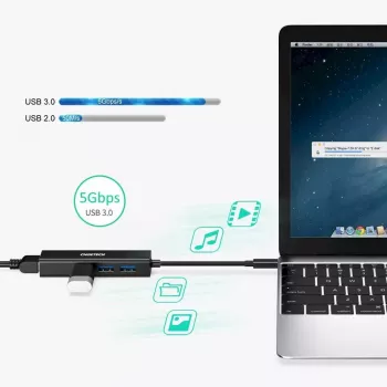 USB Type-C į RJ-45 Ethernet adapteris su 3x USB Type-A CHOETECH HUB-U02BK
