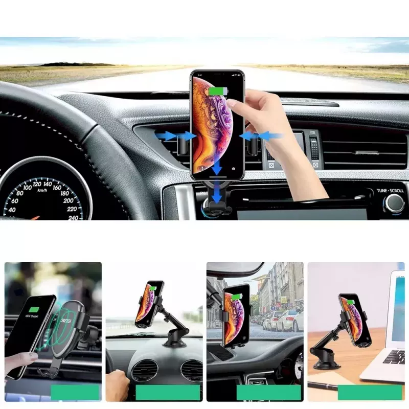 Automobilinis telefono laikiklis CHOETECH T536-S su 10W belaidžiu įkrovimu, tvirtinamas ant prietaisų skydelio / priekinio stiklo