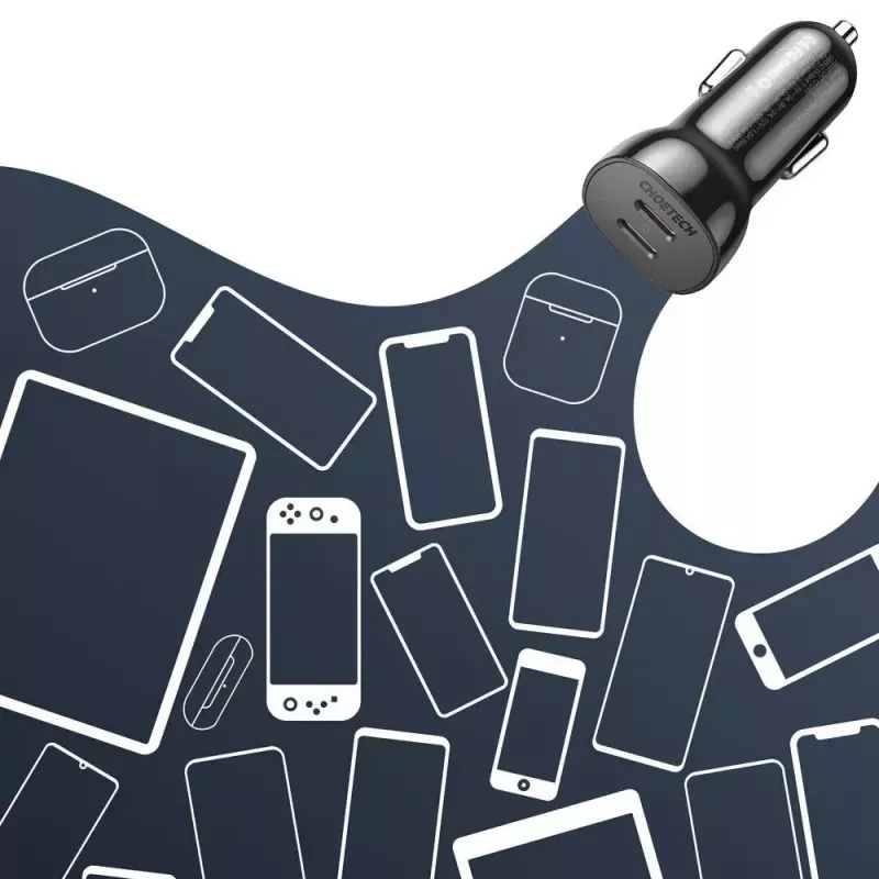 Vidinis įkroviklis Choetech TC0008 juodas Cigar Lighter greitas įkrovimas